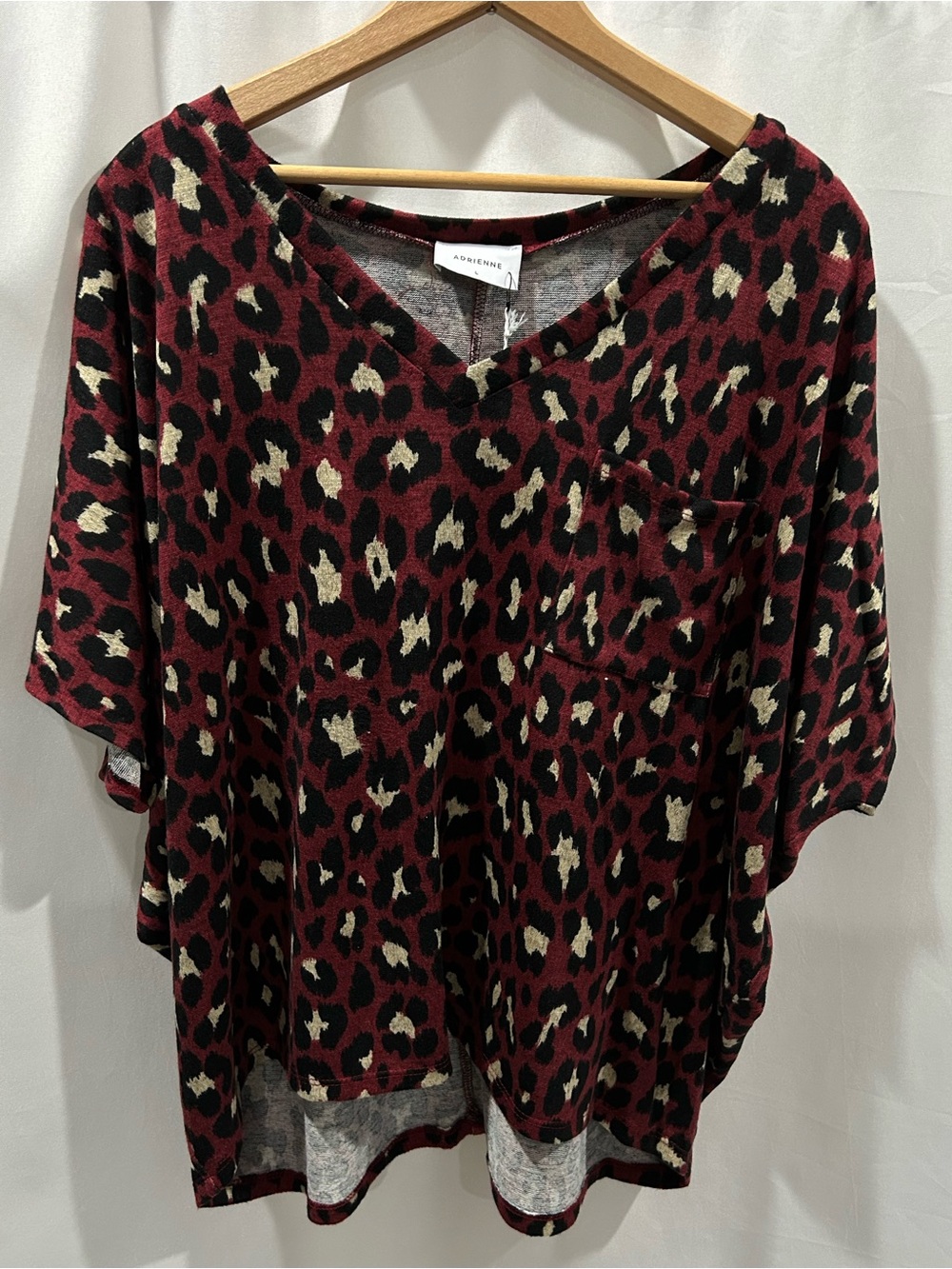 Adrienne Burgundy & Black Leopard Print V-Neck Oversized Tee Top